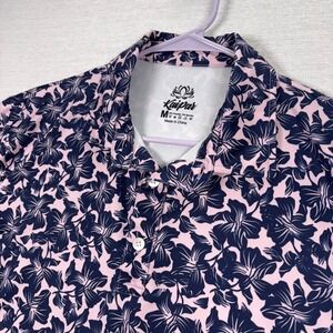 Kaipar Hawaiian Golf Polo Shirt Mens Size M Pink Blue Floral Short Sleeve